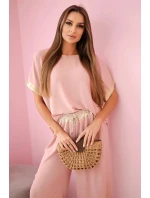 Viskózový komplet se zlatým lemováním tmavě pudrově růžová