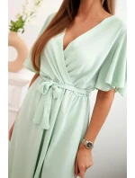 Šaty s vrstveným výstřihem tmavá máta