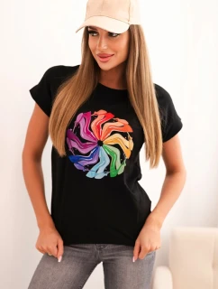 Dámská bavlněná blůza s krátkým rukávem a barevným potiskem černá