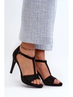 Dámské sandály na vysokém podpatku vyrobené z ekologického semiše, černá obdaria Dámské sandály na vysokém podpatku vyrobené z ekologického semiše, černá obdaria