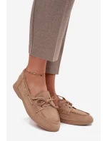 Dámské polobotky mokasíny s plochou podrážkou a šněrováním Zalina – béžové