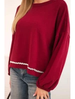 Dámská mikina s ozdobným zakončením dole bordová