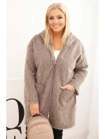 Dámský kabát Plus Size z viskózy na zip s kapucí fango