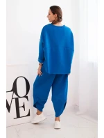 Dámská souprava z hrubšího materiálu se širokými nohavicemi chabrový Dámská souprava z hrubšího materiálu se širokými nohavicemi chabrový