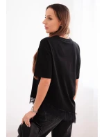 Dámská asymetrická bavlněná blůza s krajkou dole černá