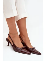 Lakované lodičky na jehlovém podpatku s mašličkou čokoládové Olvena Lakované lodičky na jehlovém podpatku s mašličkou čokoládové Olvena