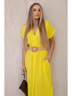 Šaty 5904 s ozdobným páskem - Žlutá