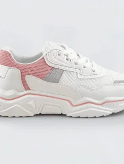 Bílo-růžové dámské sneakersy s brokátovými vsadkami (LU-2)