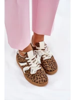 Nízké Dámské Sneakersy S Krajkou Leopardí Hnědé Zielle