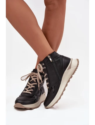 Sportovní dámské boty na platformě z přírodní kůže Zazoo Z1239 Černé