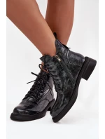 Lakované kožené dámské kotníkové boty na klínu D&A LZ52-954 tmavě modré