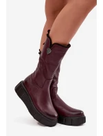 Dámské kožené kozačky s vlnou Zazoo 70121 bordó Dámské kožené kozačky s vlnou Zazoo 70121 bordó