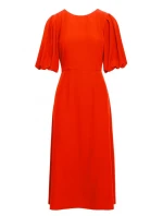 S399 Šaty s puff rukávy - korálová barva