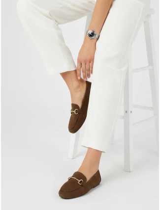 Dámské semišové mokasíny s kovovou přezkou hnědé FashionStreet ZY1340