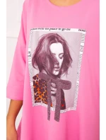 Šaty s potiskem a rozšířenou spodní částí růžové Šaty s potiskem a rozšířenou spodní částí růžové