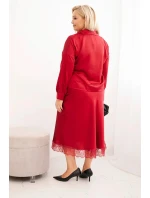 Komplet dámský Plus Size se saténovým leskem a krajkou bordový