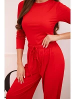 Dámský viskózový komplet s blůzkou a širokými kalhotami červený Dámský viskózový komplet s blůzkou a širokými kalhotami červený
