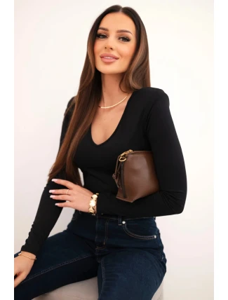 Dámská blůza s výstřihem do V a dlouhým rukávem černá