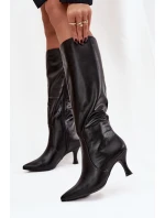 Dámské kozačky na podpatku z eko kůže černé Karella