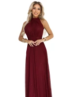 636-1 VERONICA luxusní dlouhé šaty s brokátovým akcentem a elegantní linií - vínová barva