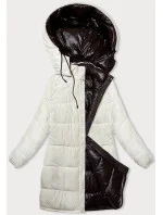 Hnědo-ecru hrubší oboustranná dámská zimní bunda (V768g)