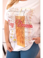 Dámská bavlněná halenka Plus Size s potiskem „Day Dream“ bílá + oranžová