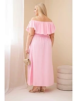 Dámské šaty Plus Size s volánem a elastickým pasem cukrově růžové