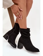 Dámské kotníkové boty s mašlí na podpatku S.Barski HY52-516 černé