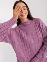 Dámské svetrové šaty AT SW 2367 1.35P Fialová - FPrice Dámské svetrové šaty AT SW 2367 1.35P Fialová - FPrice