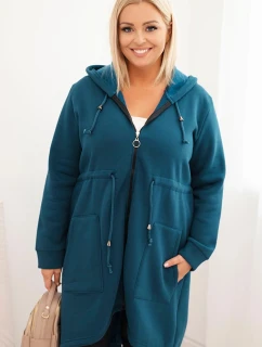 Dámská mikina zateplená Plus Size s kapucí a véčkovým výstřihem hnědá