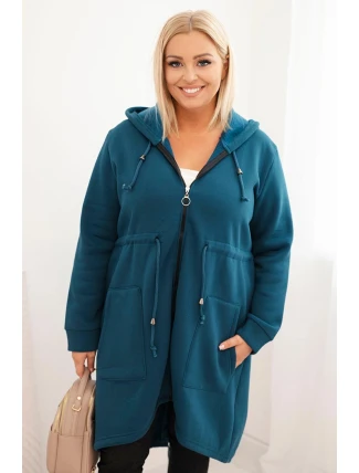 Dámská mikina zateplená Plus Size s kapucí a véčkovým výstřihem hnědá