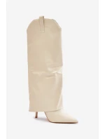 Kozačky Na Podpatku S Otočeným Svrškem Světle Béžové Bellinna
