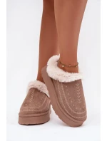 Dámské sněhule na platformě s kožešinou a prošitím tmavě béžové Arelina