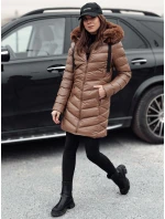 Dámská prošívaná zimní bunda s kapucí CRYSTAL světle hnědá FashionStreet TY4774 Dámská prošívaná zimní bunda s kapucí CRYSTAL světle hnědá FashionStreet TY4774