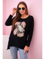 Dámská halenka s kapsami a ozdobným potiskem černý