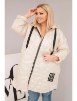 Dámská bunda Plus Size prošívaná s kapucí a nápisem HOPE světlá béžová
