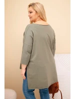 Dámská asymetrická bavlněná blůza Plus Size s náhrdelníkem khaki