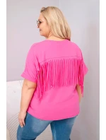 Dámská bavlněná halenka Plus Size s výstřihem do V a třásněmi na zádech růžová