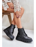 Zazoo 60472 Kožené Botky Na Platformě A Klínu Černé