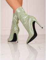 Moderní zelené  kotníčkové boty dámské na jehlovém podpatku