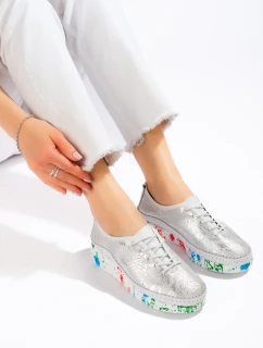 Módní polobotky dámské Srebrny bez podpatku