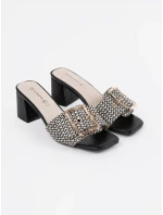 Výborné Czarno-biały  nazouváky dámské na širokém podpatku