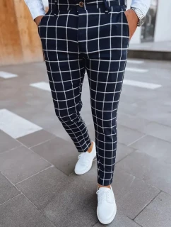 Pánské tmavě modré kostkované kalhoty FashionStreet UX3952