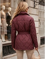 Dámský přechodný kabát s páskem, bordó, FashionStreet TY5806 Dámský přechodný kabát s páskem, bordó, FashionStreet TY5806