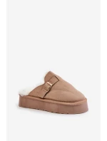 Dámské pantofle na silné podrážce s kožíškem a sponou tmavě béžové Linneola Dámské pantofle na silné podrážce s kožíškem a sponou tmavě béžové Linneola