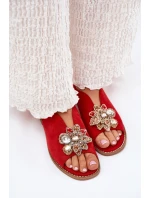 Dámské Sandály Na Plném Podpatku S Ozdobou S.Barski KV27-001 Červené