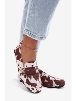 Dámské loafersy mokasíny s plochou podrážkou a vzorem Roseline – hnědo-bílé