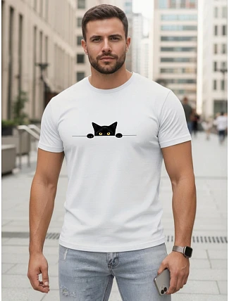 Pánské bavlněné tričko s motivem kočky bílé FashionStreet NX5102R