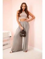 Široké dámské viskózové kalhoty s elastickým pasem fango