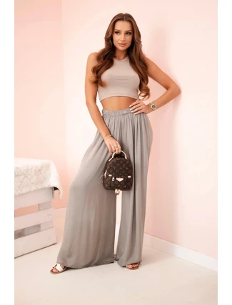 Široké dámské viskózové kalhoty s elastickým pasem fango